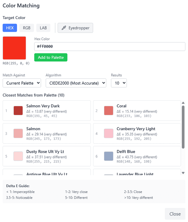 Color matching feature